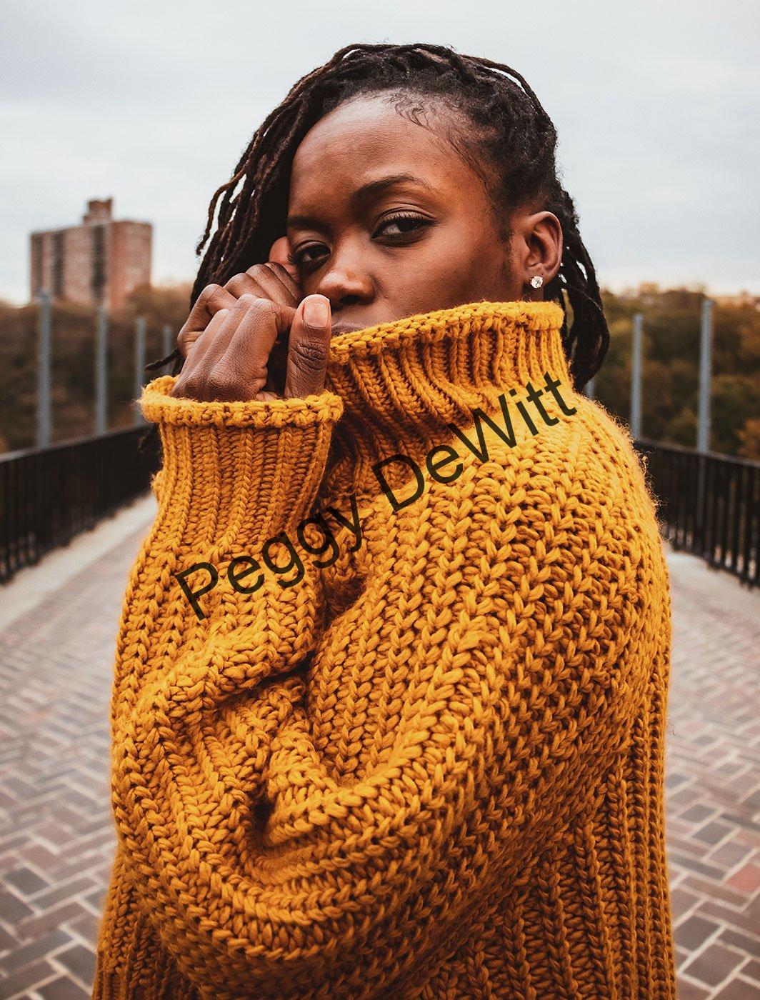 High neck drop hem sweater